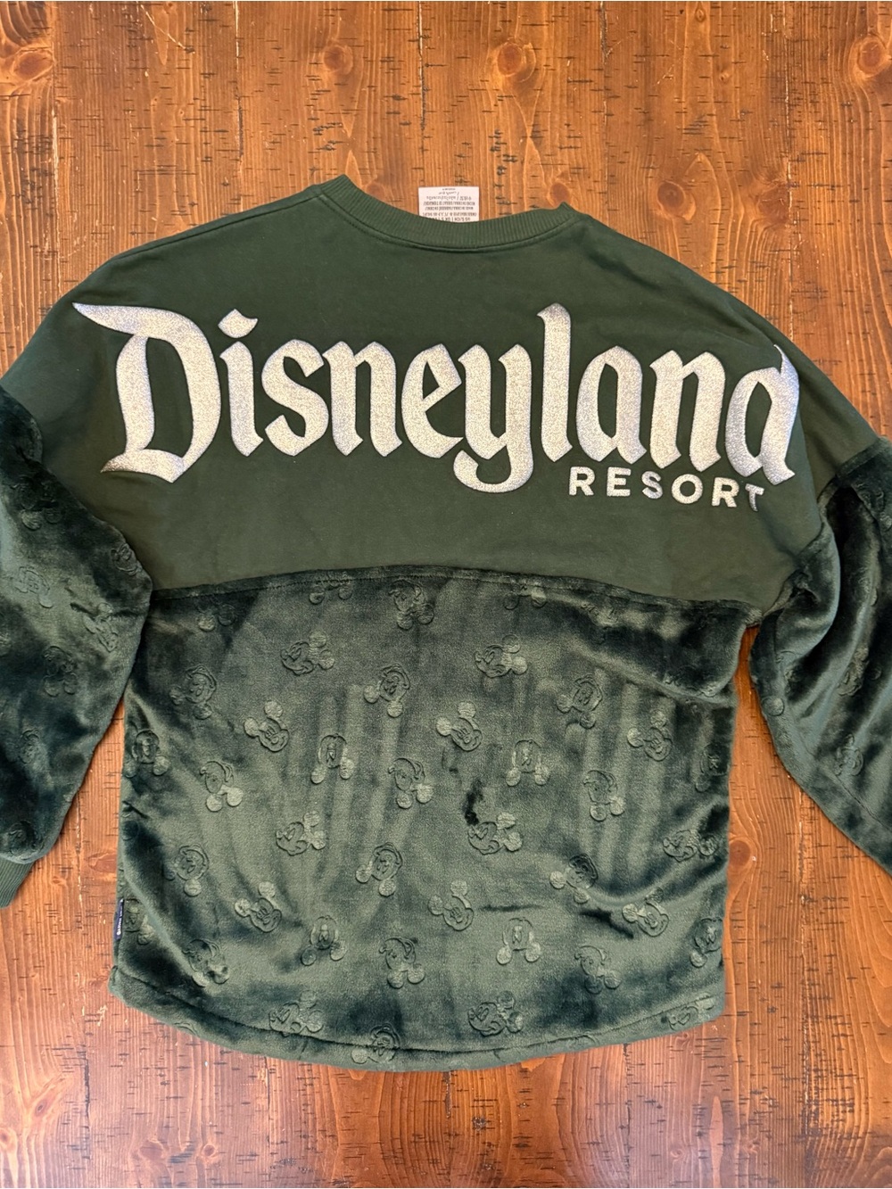 Disneyland Spirit Jersey Hunter Green with Fleece Bottom Glitter Logo Sz S EUC
